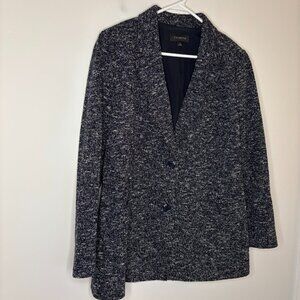 TALBOTS Blazer Womens 10 Navy Tweed Vent Pockets Notch Collar Stretch